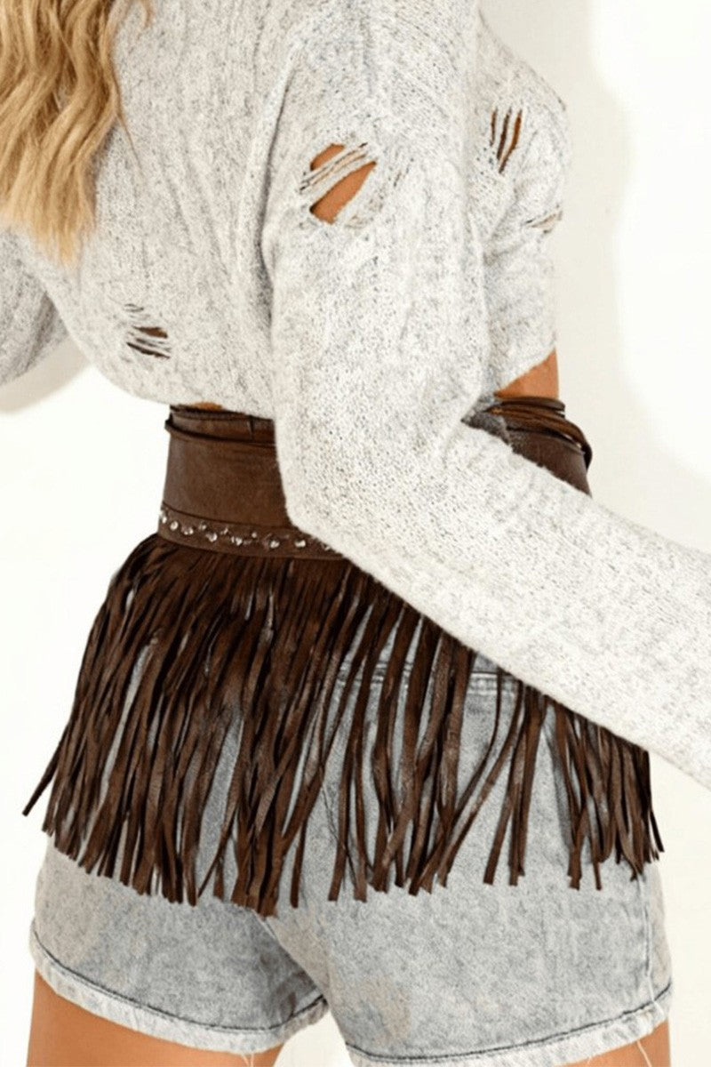 Western Cowboy Fringed Pu Leather Waist Cincher