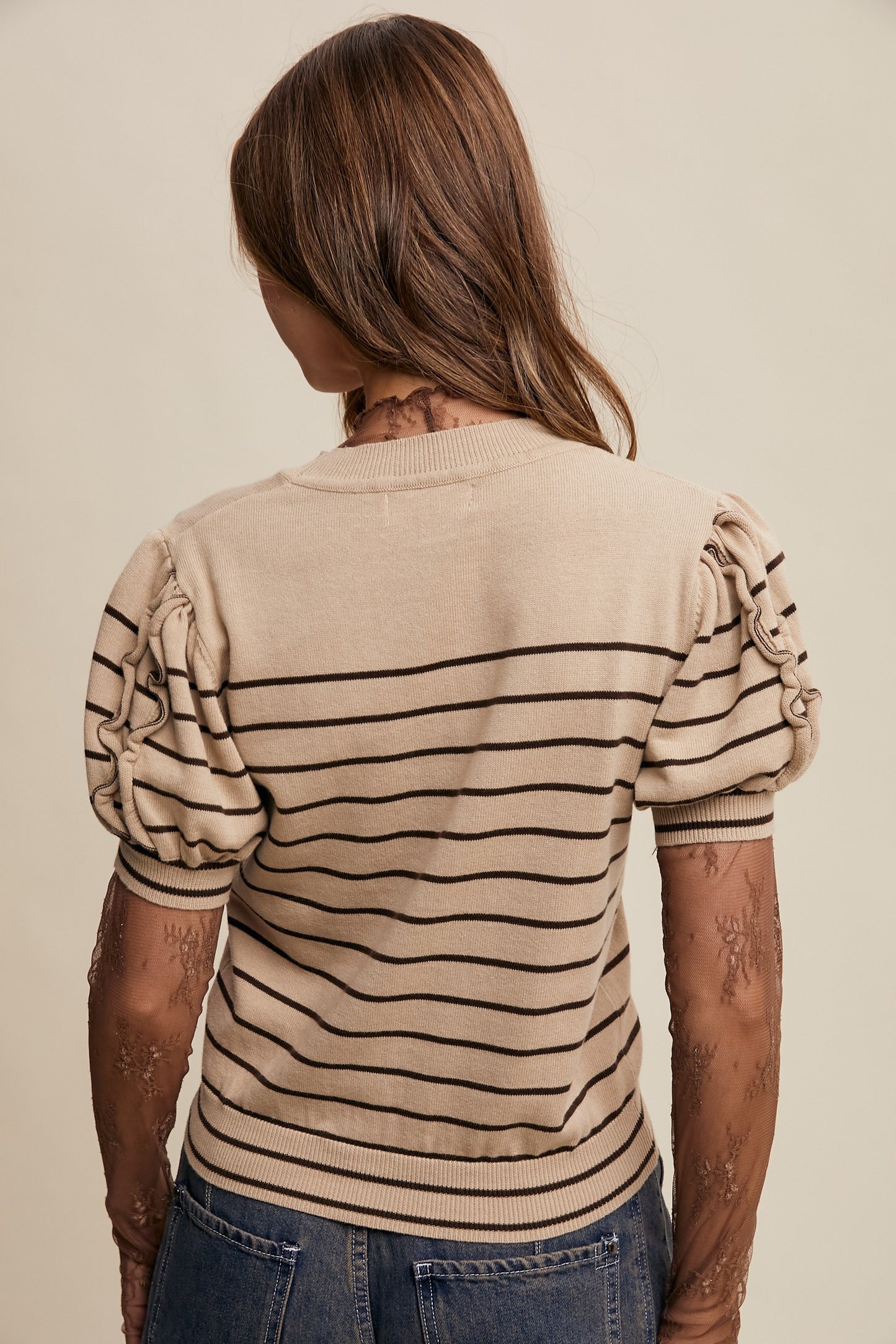 Holland Striped Puff Sleeve Knit Top