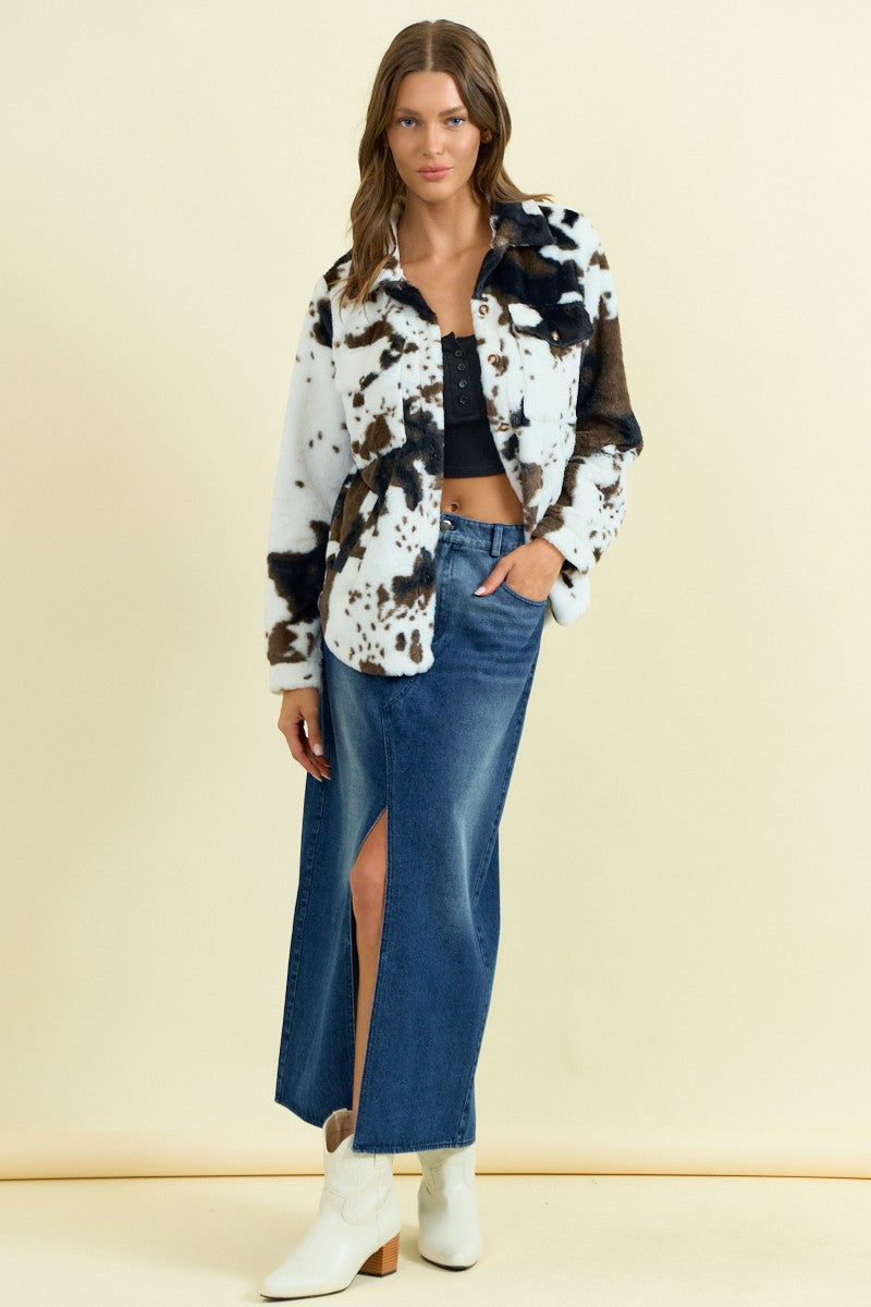Cow Faux Fur Shacket