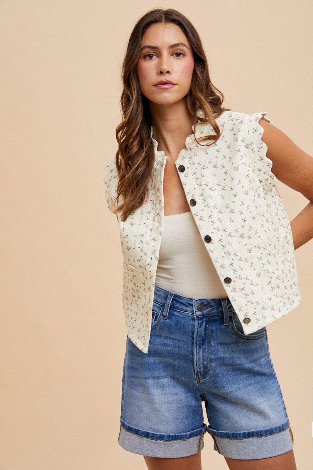Saige Ditsy Print Denim Vest