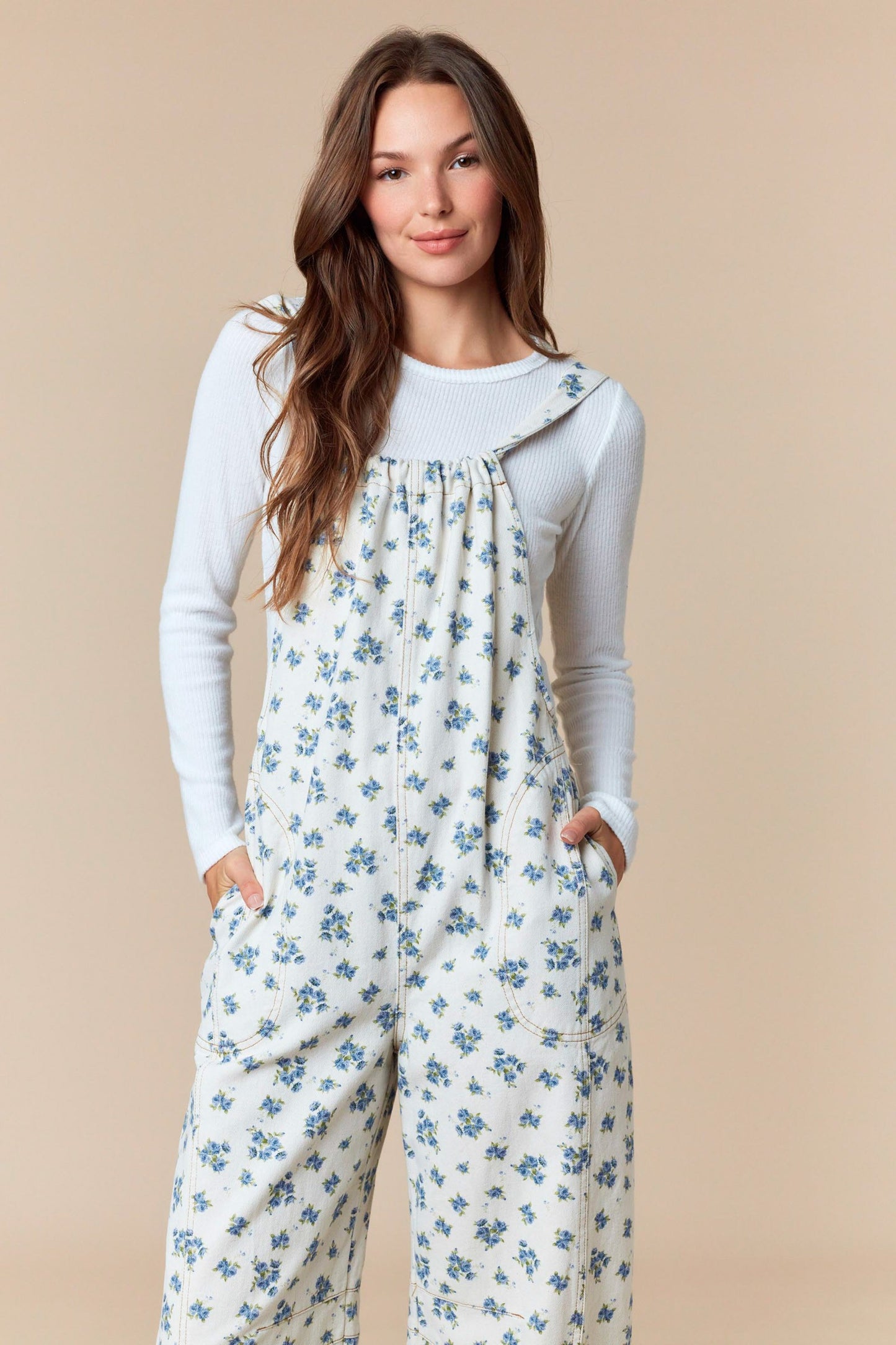 Floral Denim Jumpsuit