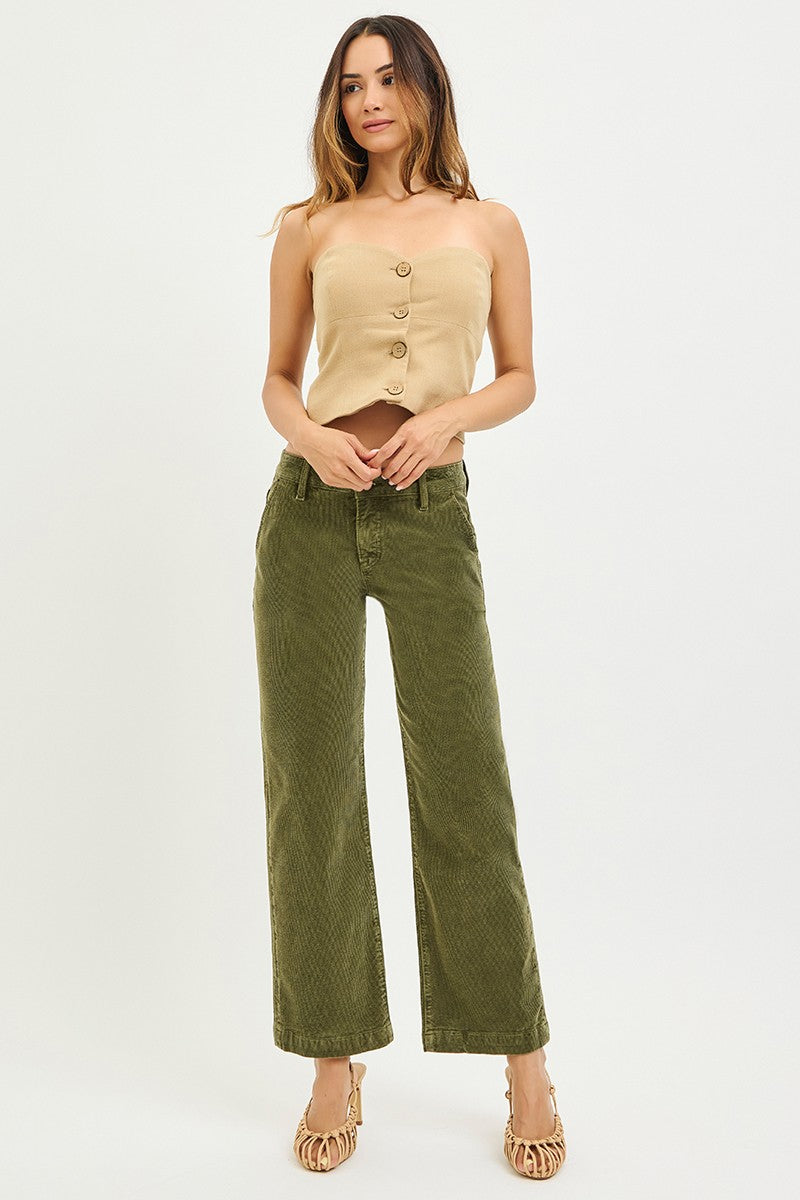 Tummy Control Mid Rise Ankle Straight Corduroy Pants