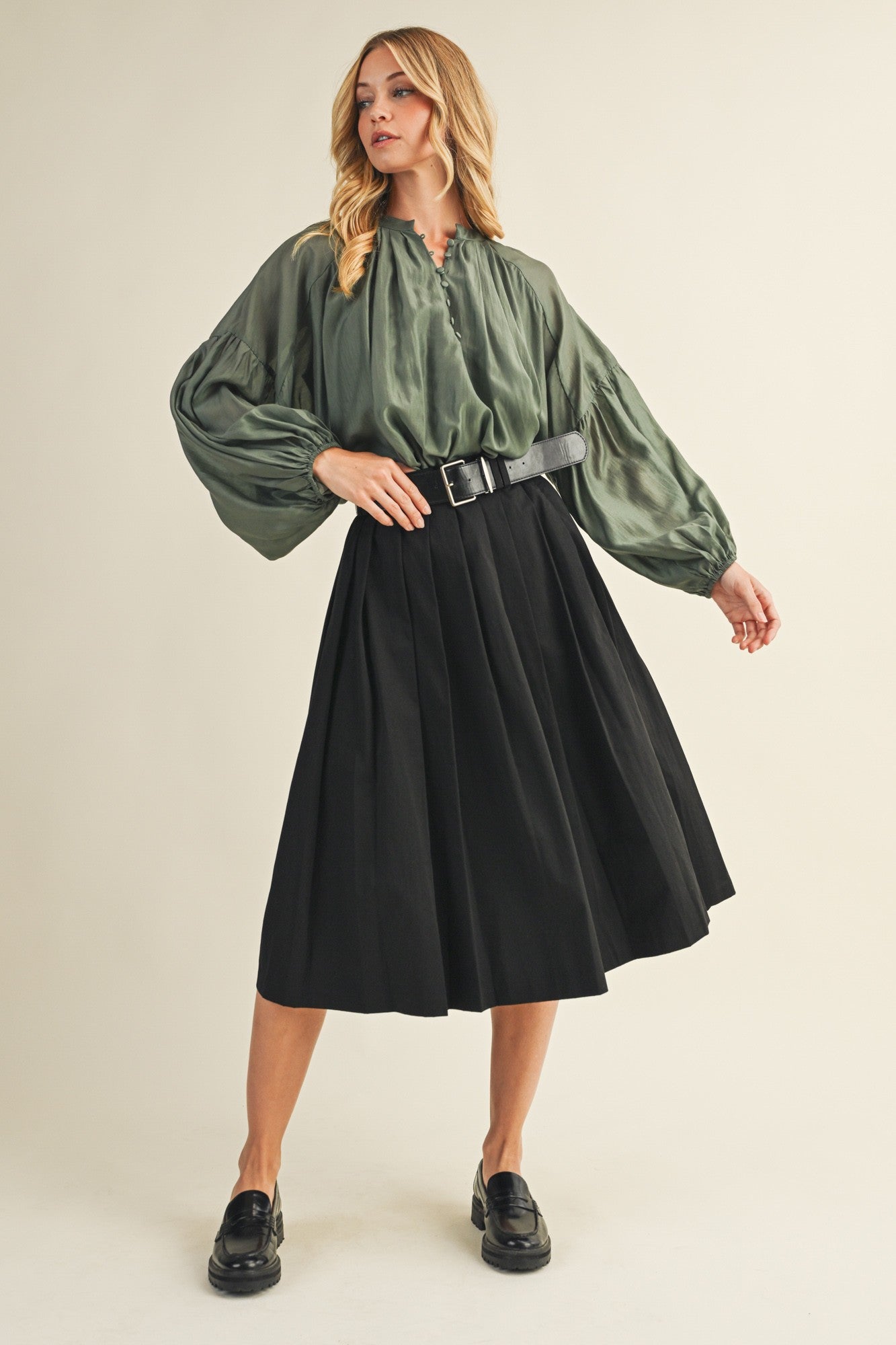 M. Priestly Belted Pleated Skirt