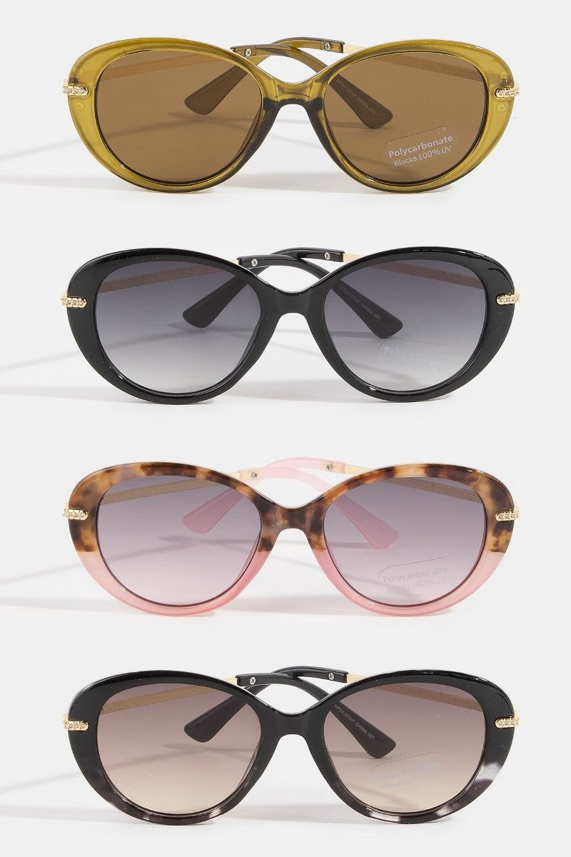 Oval Cat-Eye Crystal Accent Sunglasses