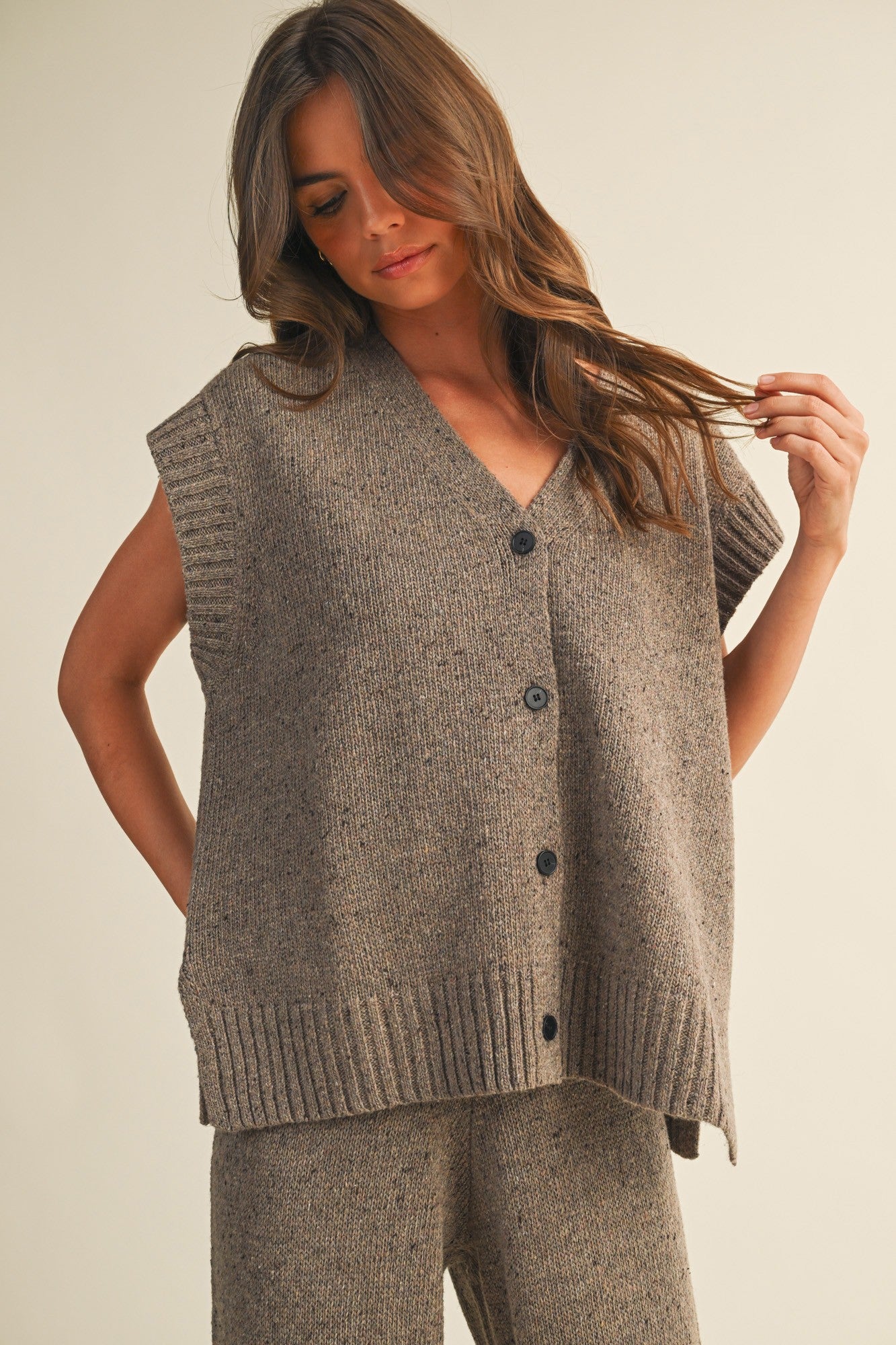 Button Front Oversized Sweater Vest
