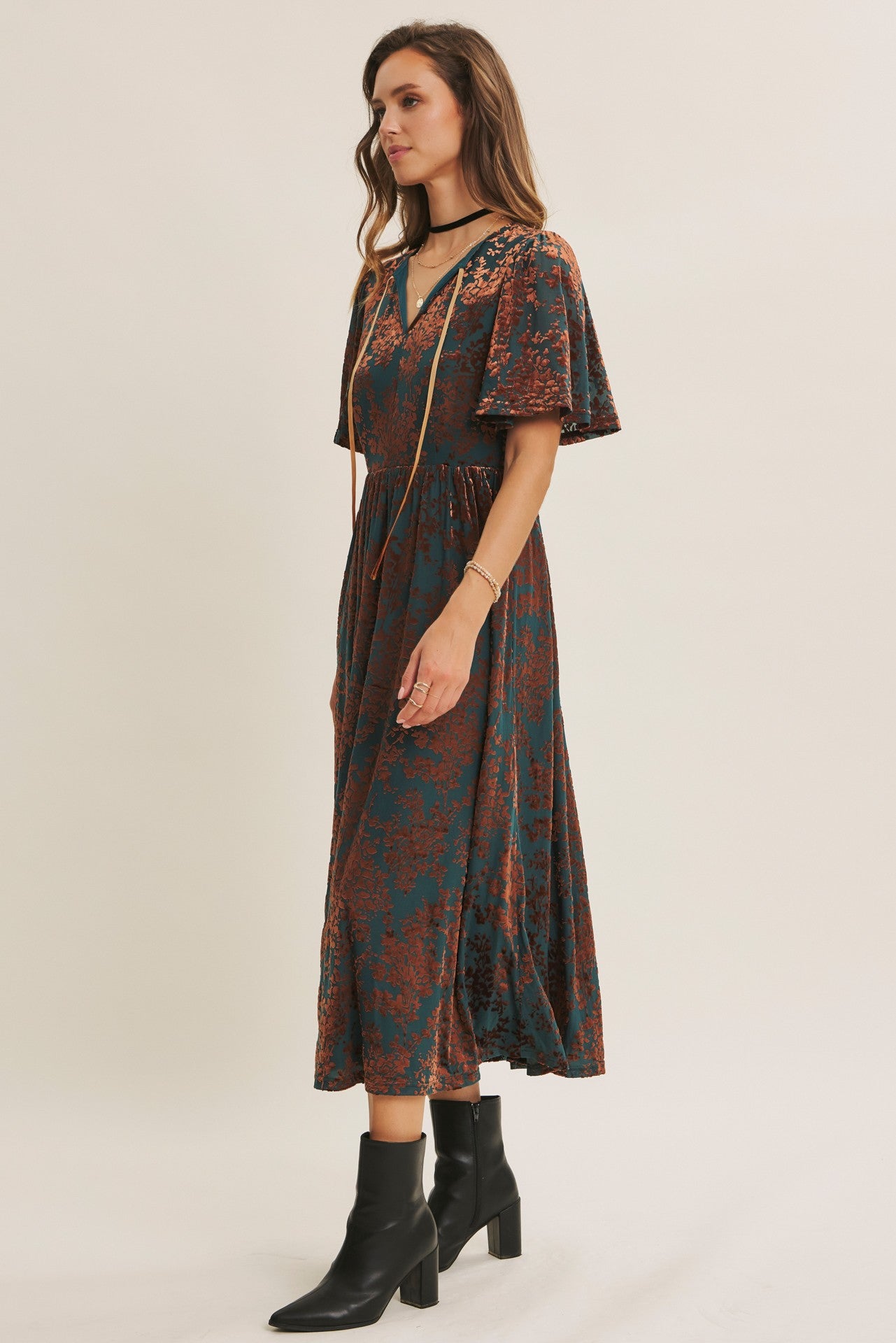 Luxurious Velvet Burnout Floral Dress