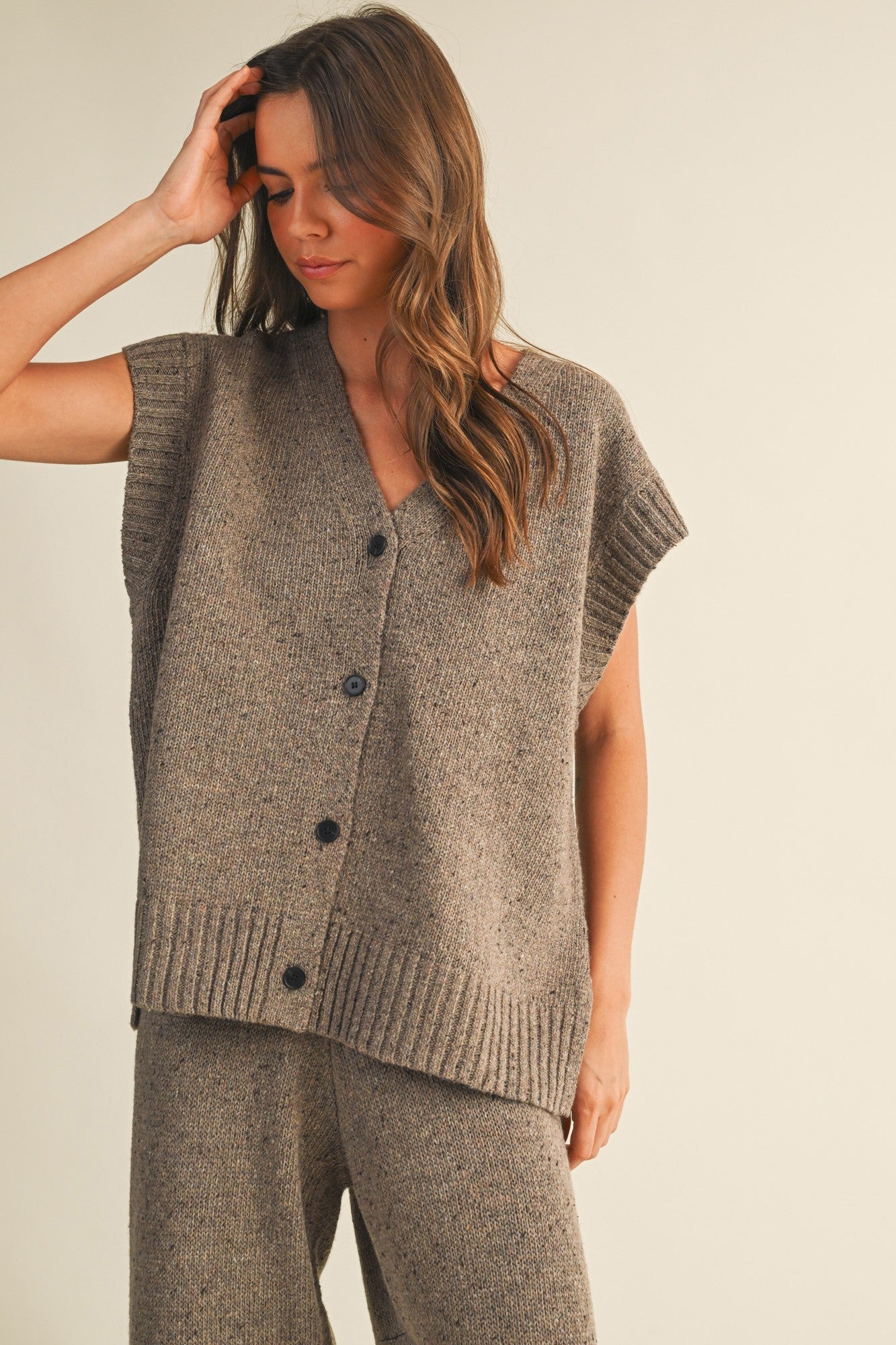 Button Front Oversized Sweater Vest