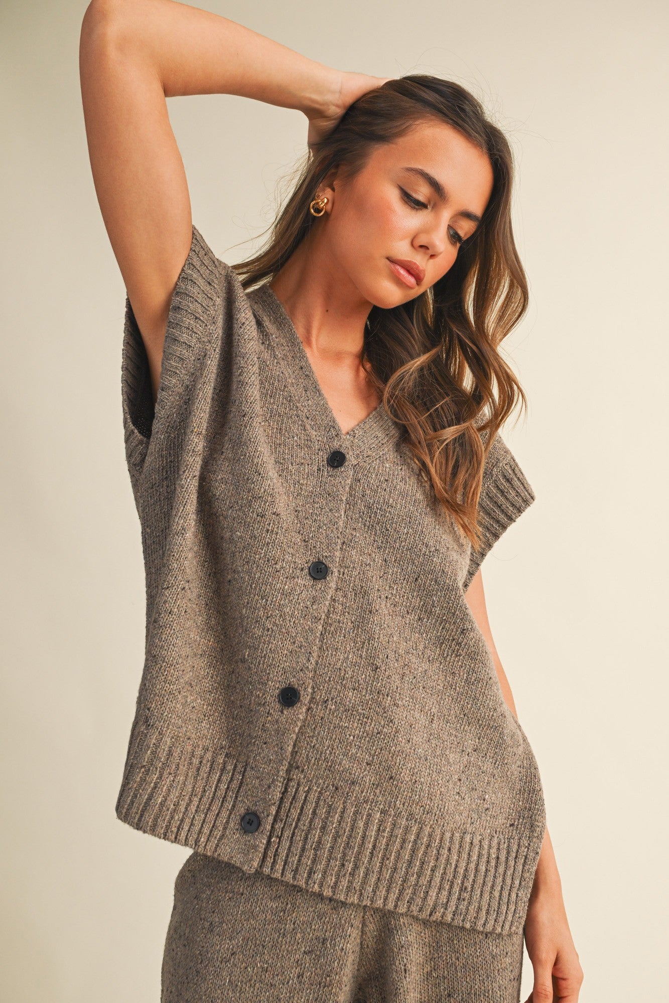 Button Front Oversized Sweater Vest