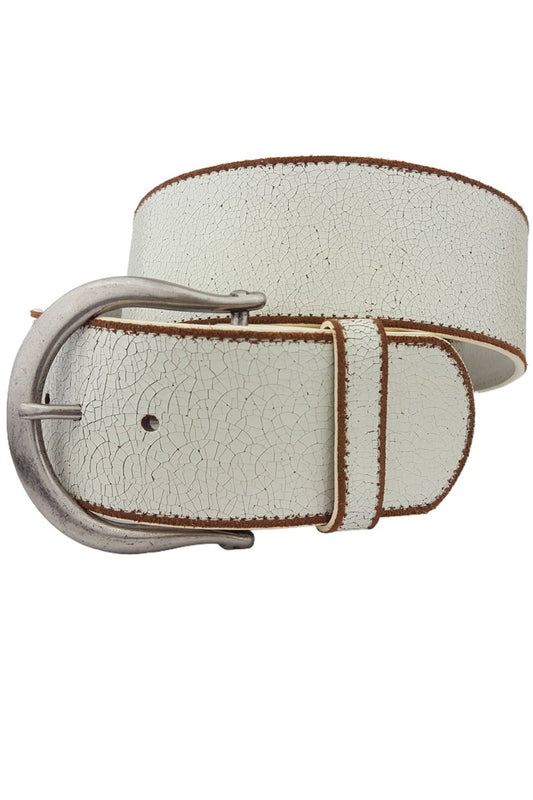Wide Vintage Leather Belt w/Horseshoe Buckle