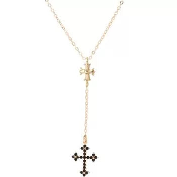 Soft Goth Plated Black Crystal Cross Necklace