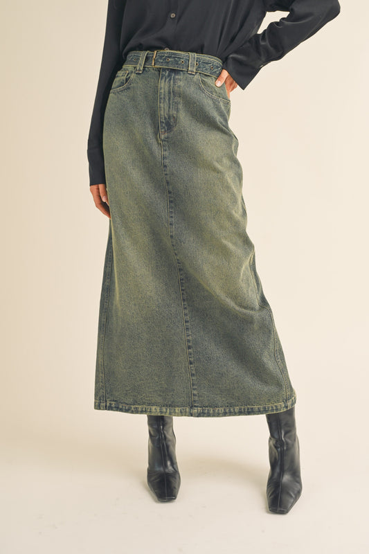 Vintage Wash Maxi Denim Skirt