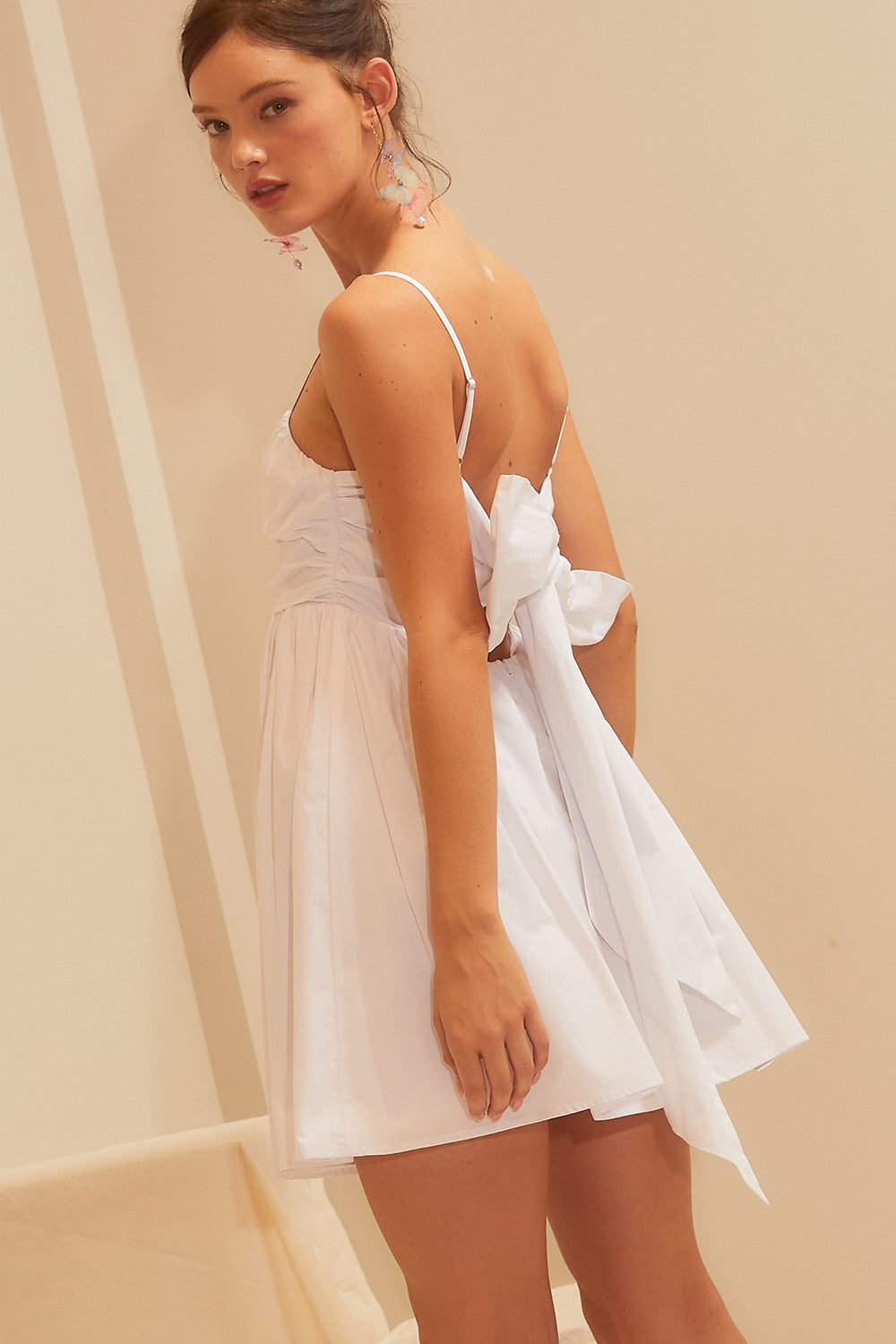 Babydoll Back Tie Smocled Dress