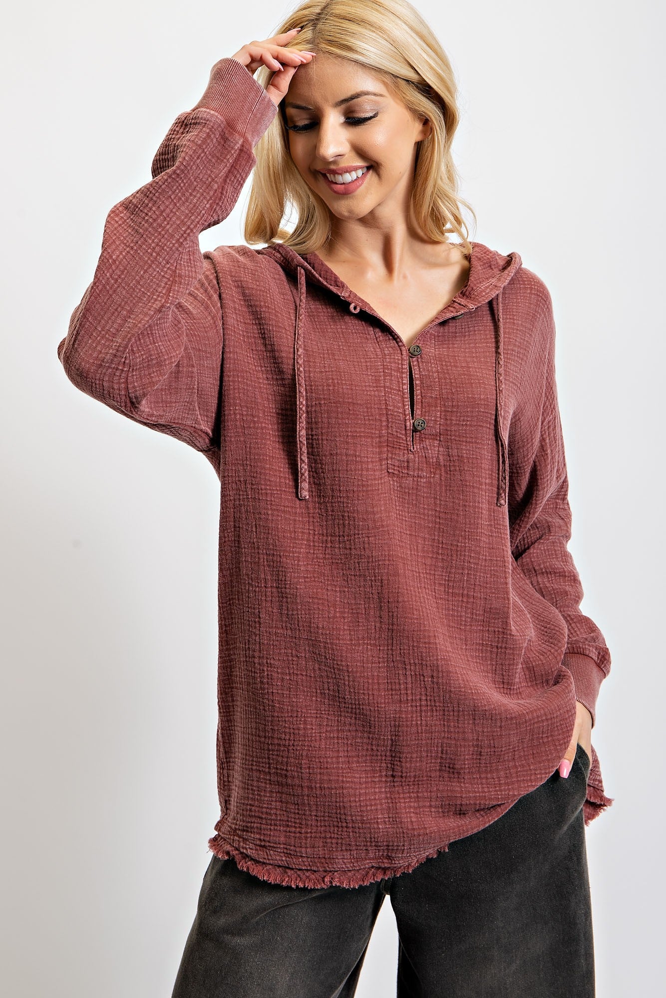 Washed Cotton Gauze Pullover Hoodie PLUS