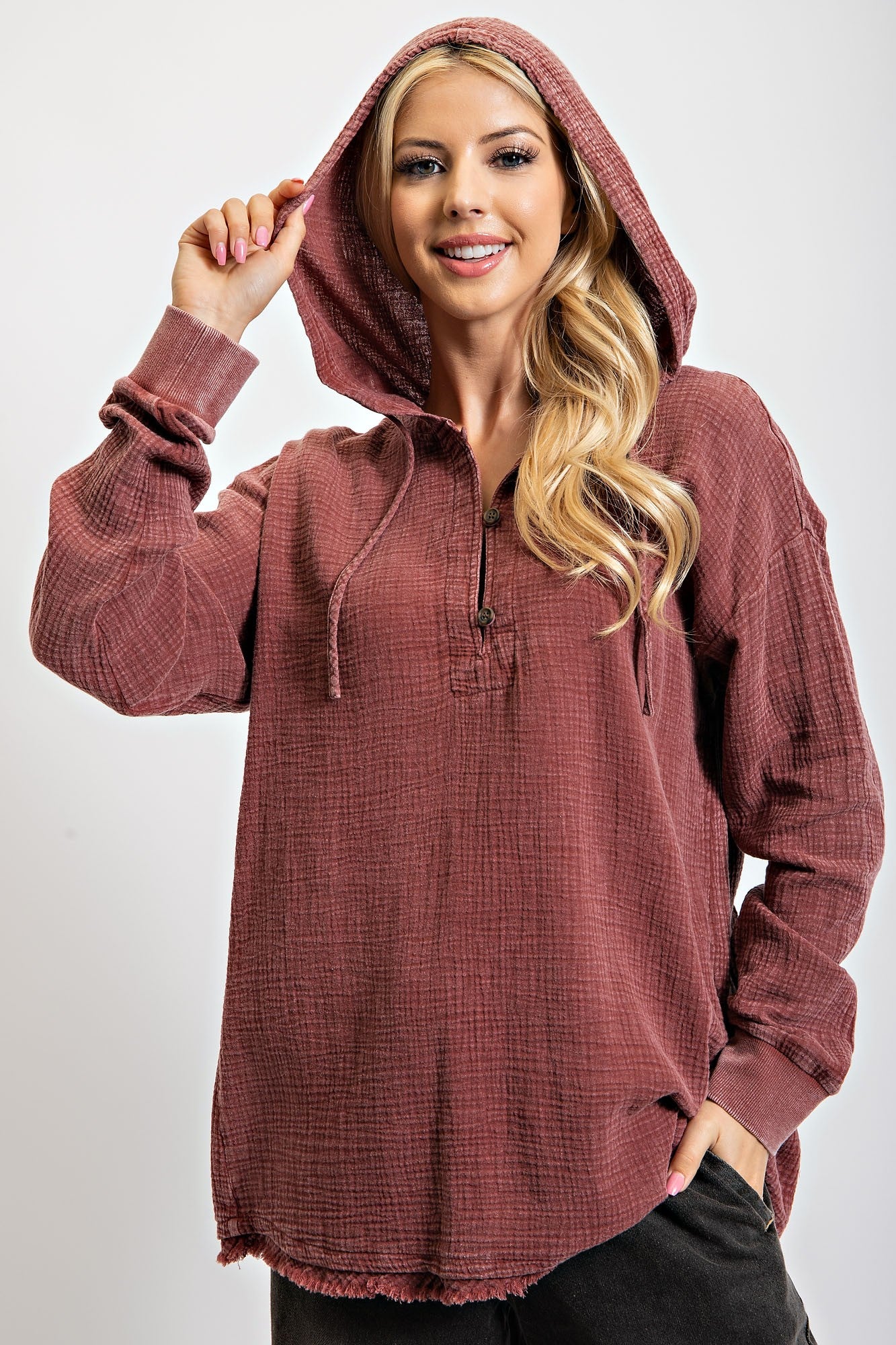 Washed Cotton Gauze Pullover Hoodie PLUS
