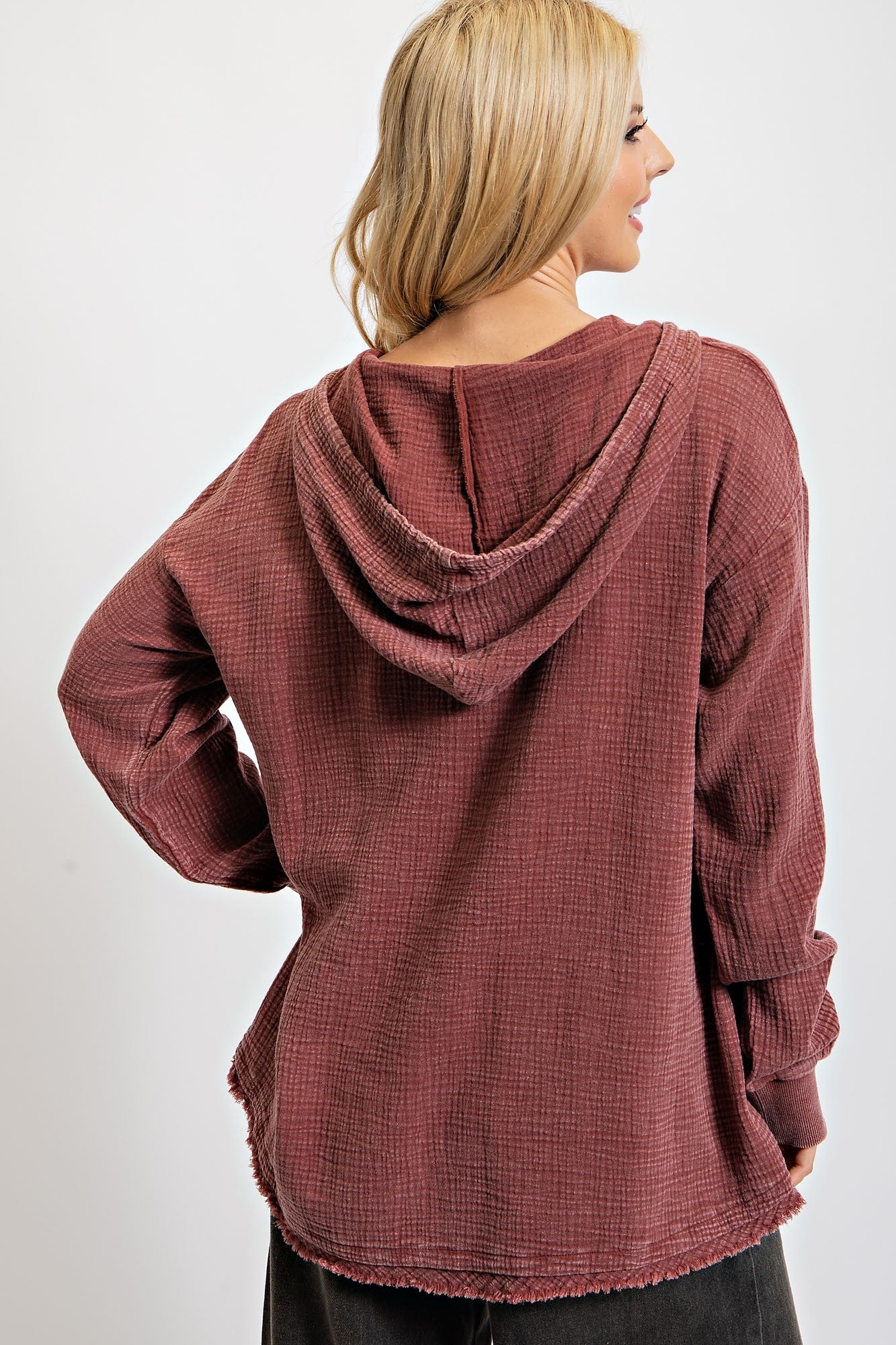 Washed Cotton Gauze Pullover Hoodie PLUS