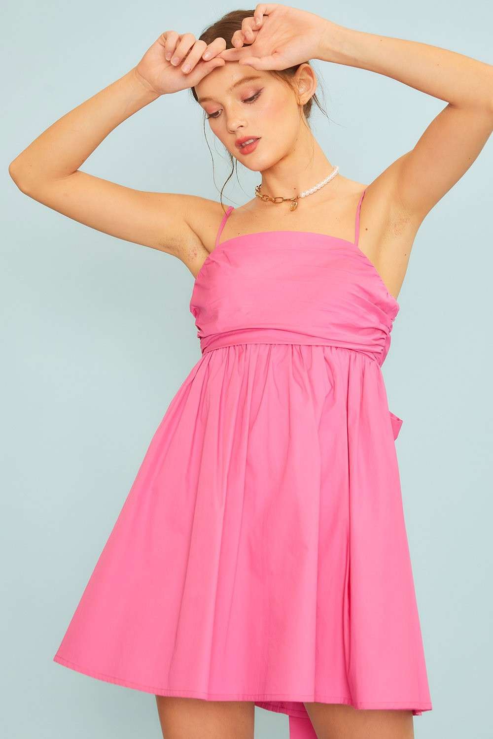 Babydoll Back Tie Smocled Dress