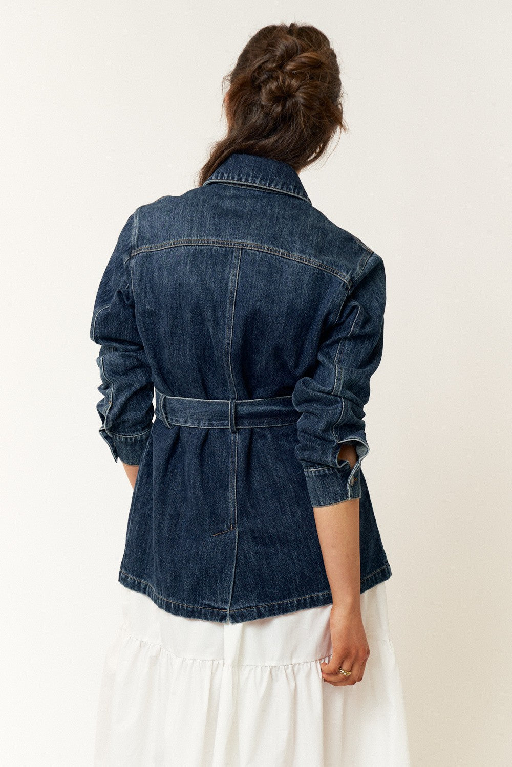 Double Pocket Tie Denim Jacket Top