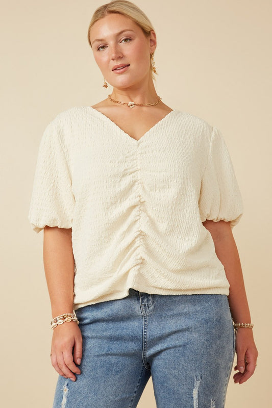 Puff Sleeve Gathered Front Top PLUS