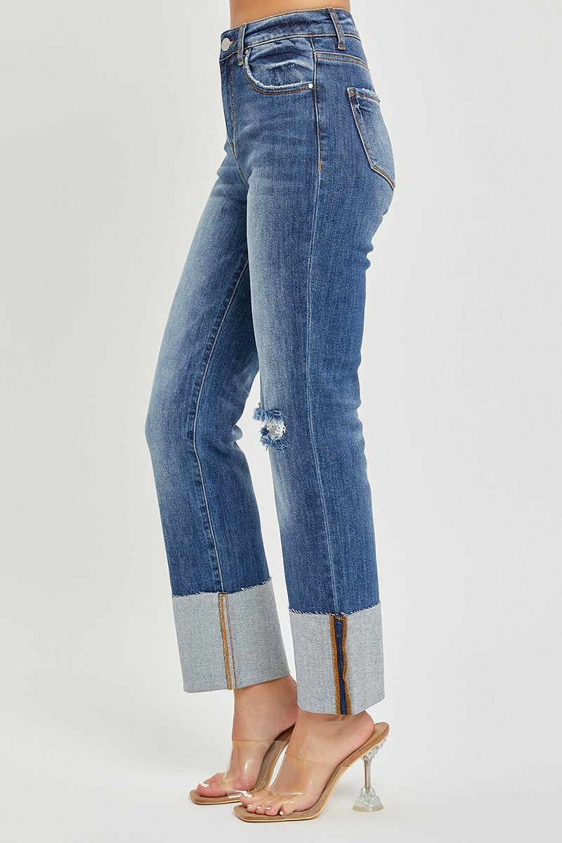 High Rise Wide Cuffed Straight Jeans PLUS