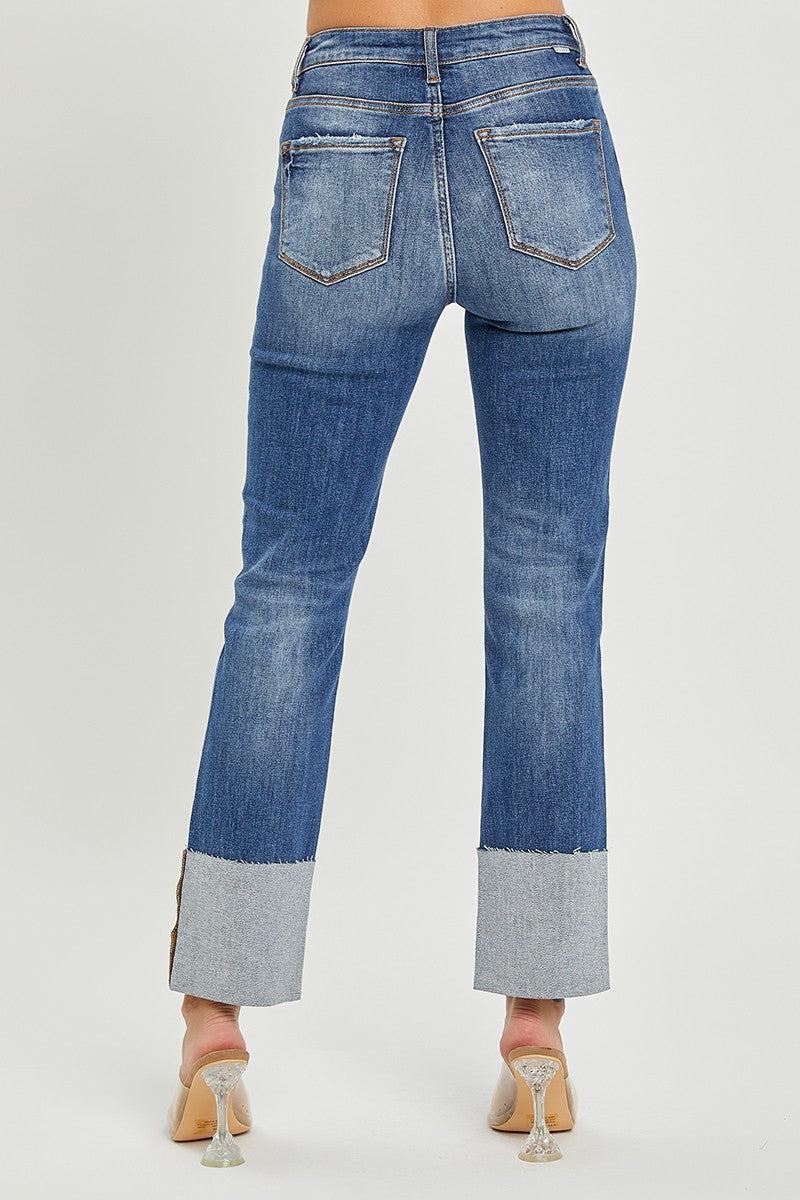 High Rise Wide Cuffed Straight Jeans PLUS