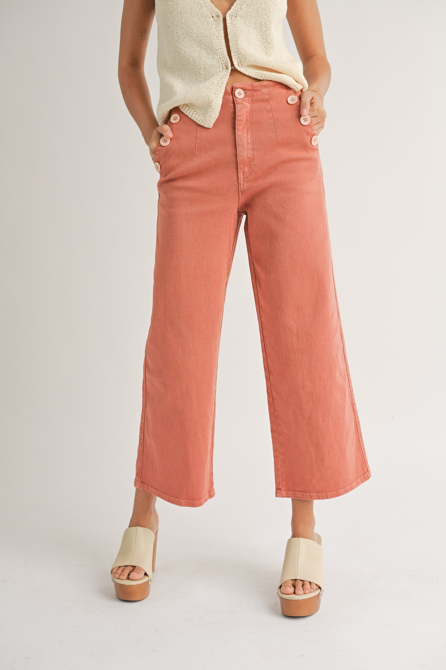 Washed Button Detail Pants