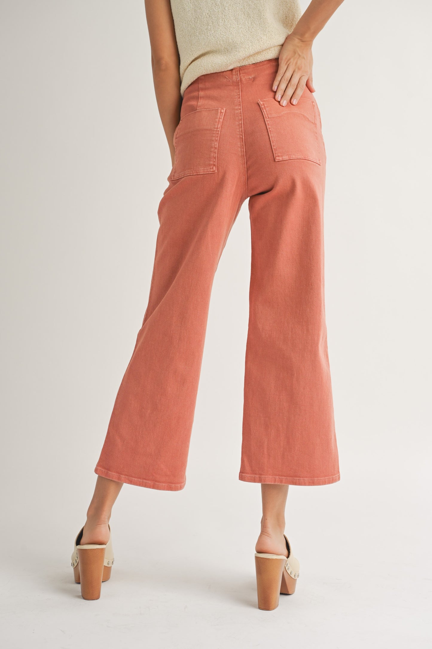 Washed Button Detail Pants
