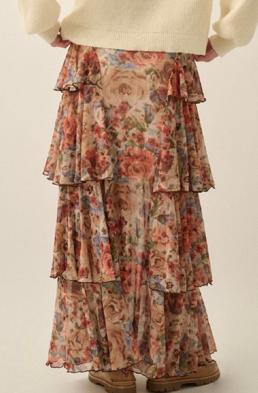 Kaylee Floral Mesh Maxi Skirt