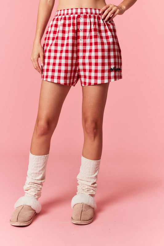 Mini Gingham Shorts w/Pom Ball Detail