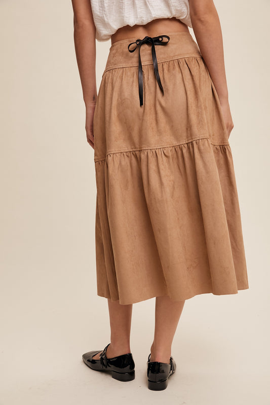Stretch Faux Suede Midi Skirt