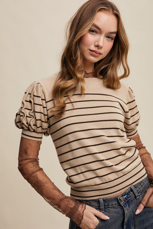 Holland Striped Puff Sleeve Knit Top