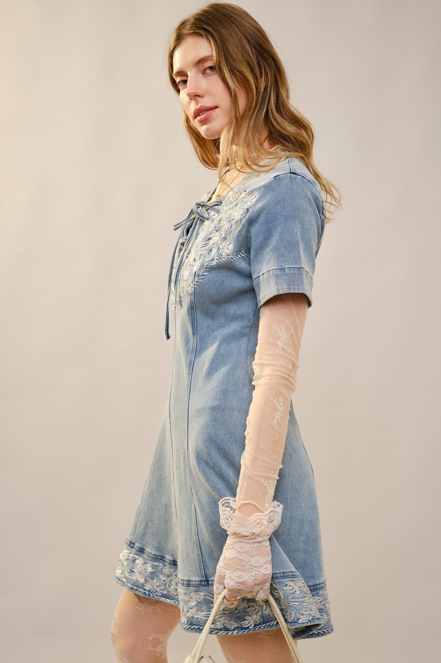 Layla Embroidered Lace Up Dress