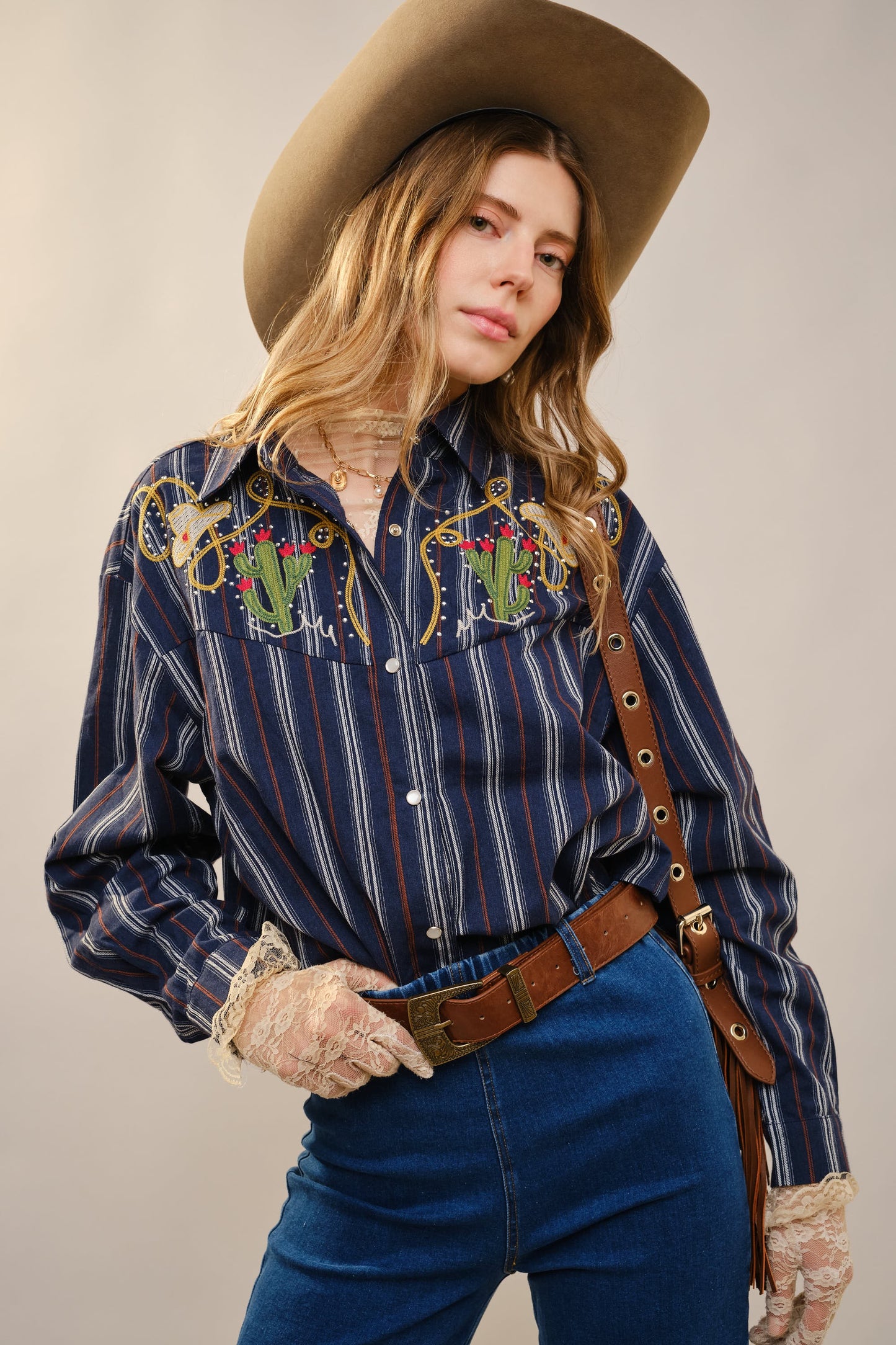 Embroidered Western Yoke Striped Shirt