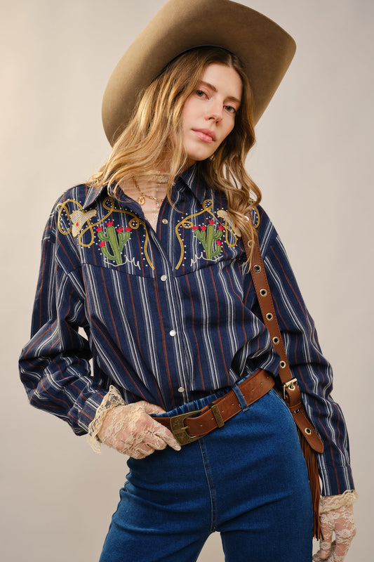 Embroidered Western Yoke Striped Shirt