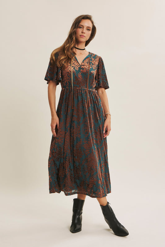 Luxurious Velvet Burnout Floral Dress