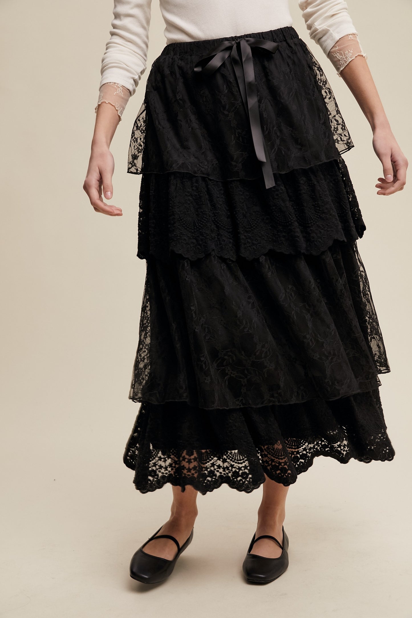Lace Tiered Maxi Skirt