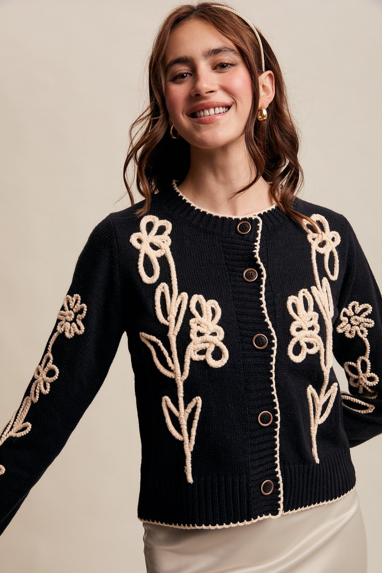 Vera Embroidered Floral Knit Cardi