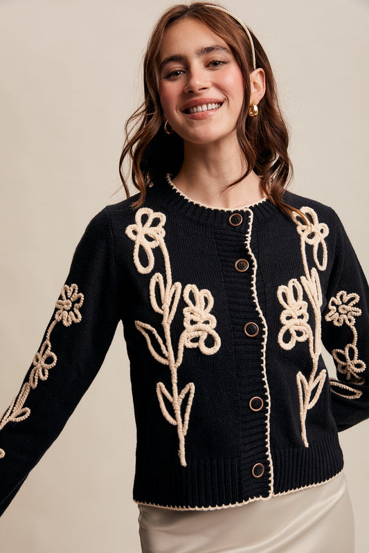 Vera Embroidered Floral Knit Cardi