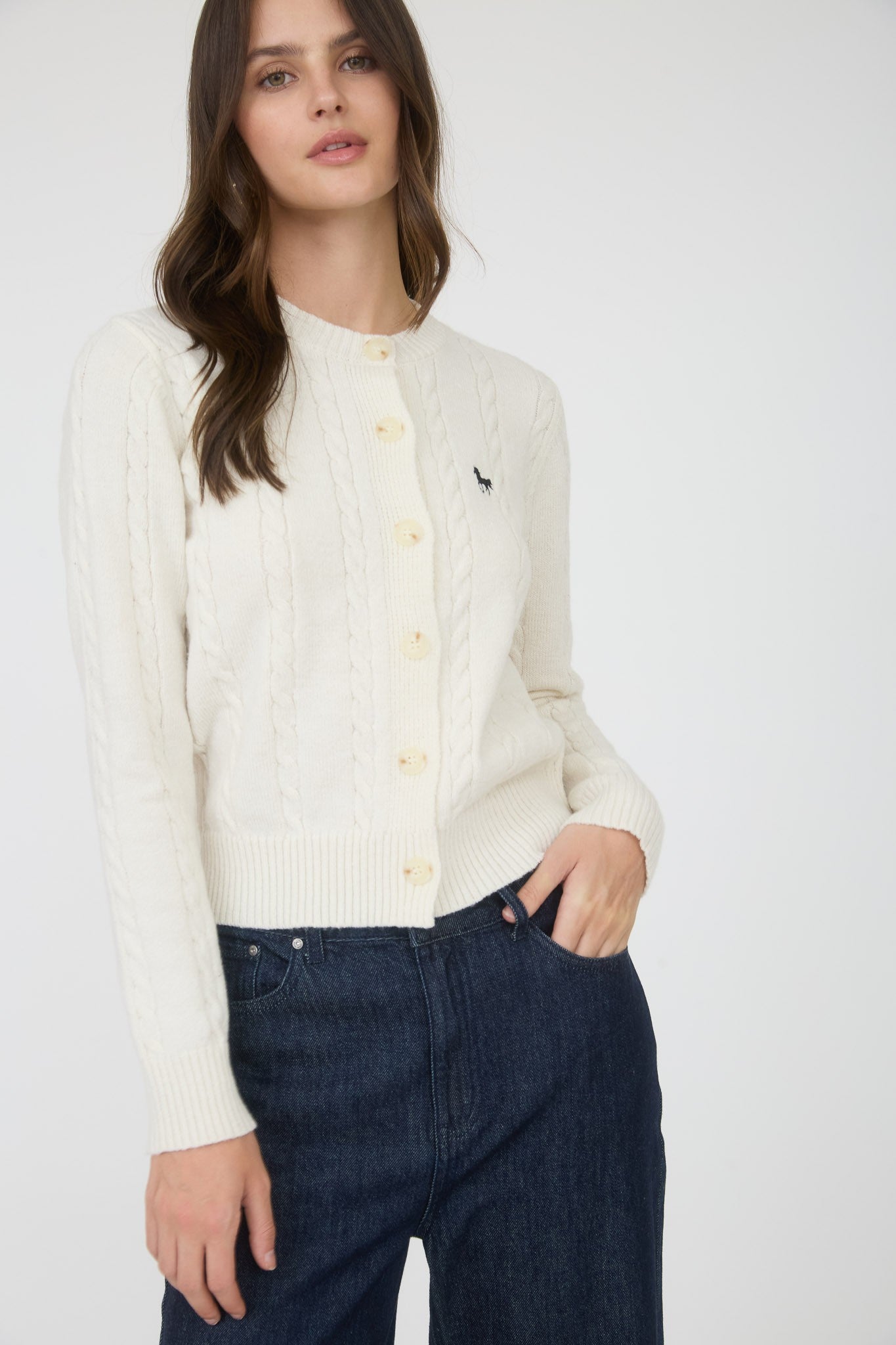 Horse Embroidered Cable Knit Cardi