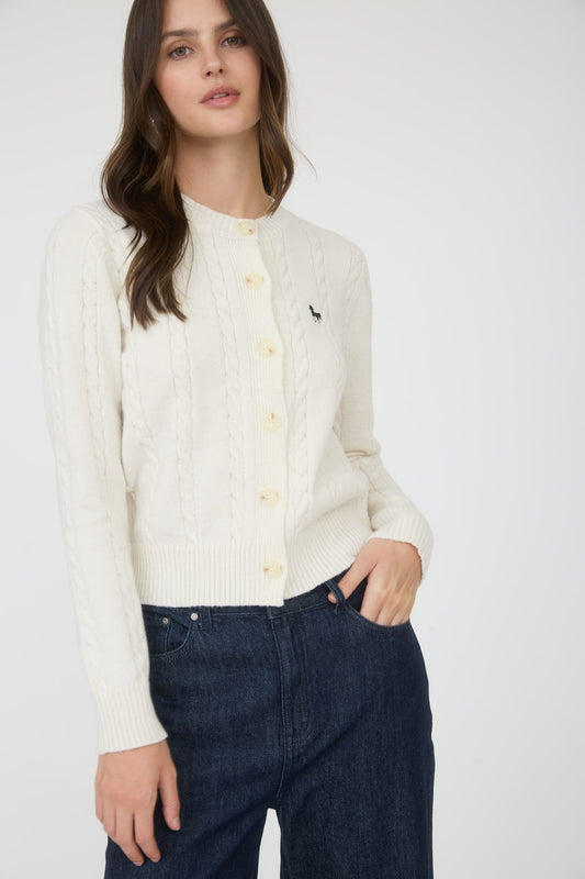 Horse Embroidered Cable Knit Cardi