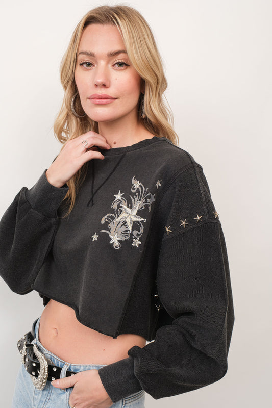 Star Studded Crop Sweatshirt