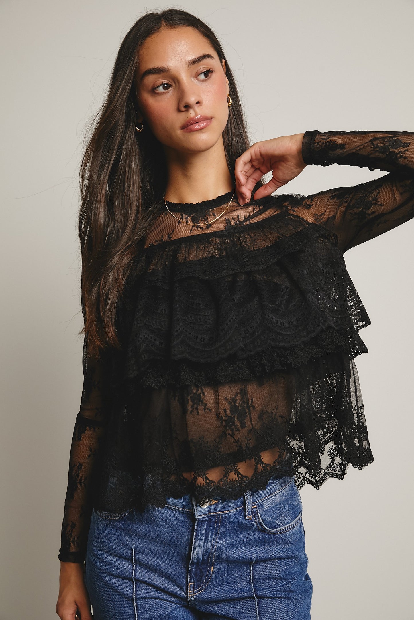 Aura Lace Ruffle Layering Blouse