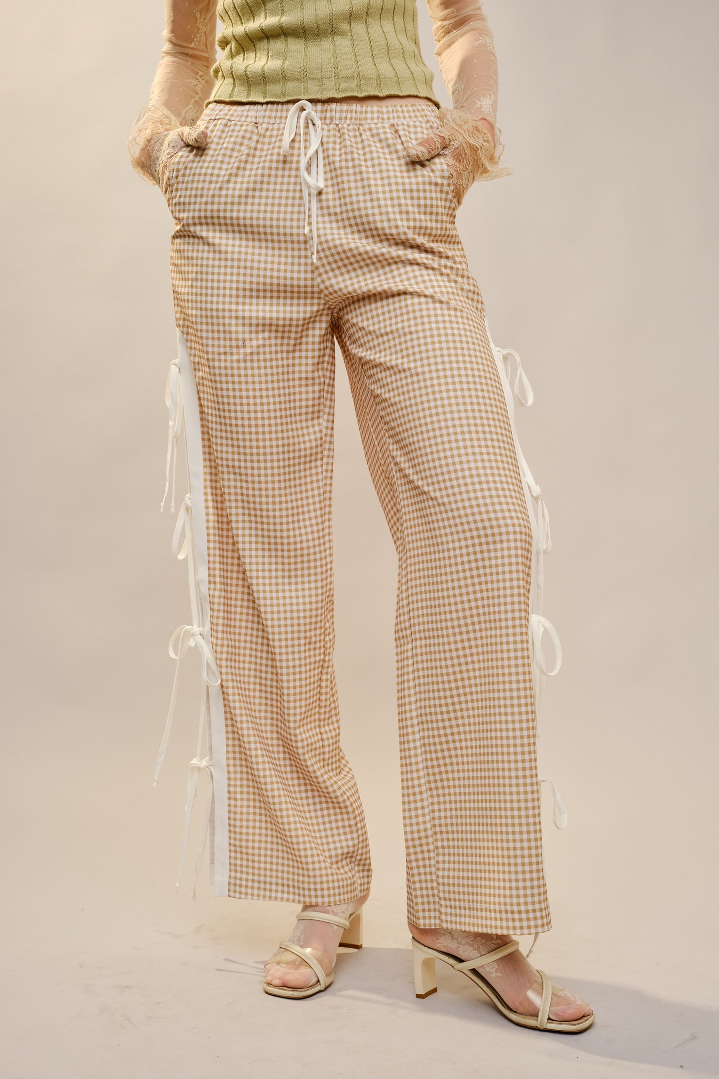 Side Tie Gingham Pants