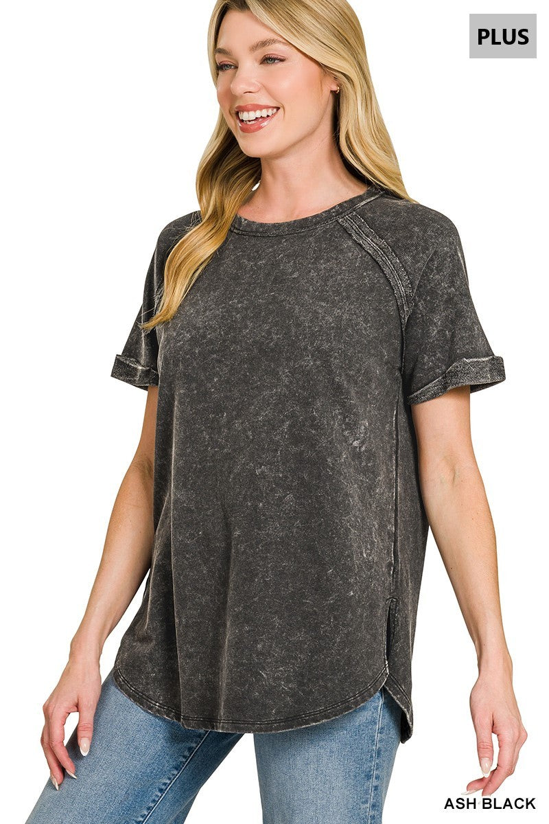 PLUS Mineral Washed Curved Hem Top