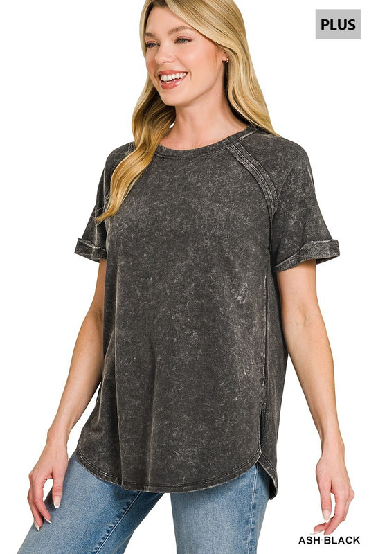 PLUS Mineral Washed Curved Hem Top