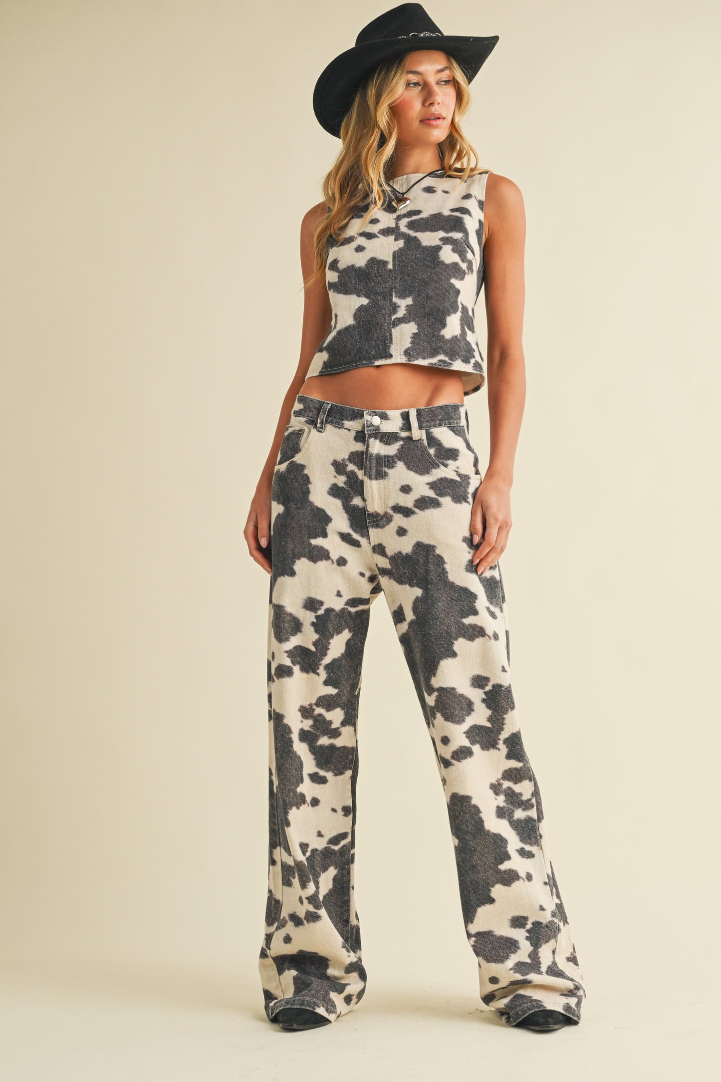 Cow Print Tie Back Top