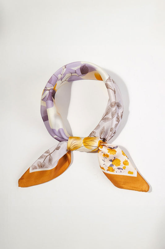 Floral Patchwork Silky Bandana Scarf- Orange