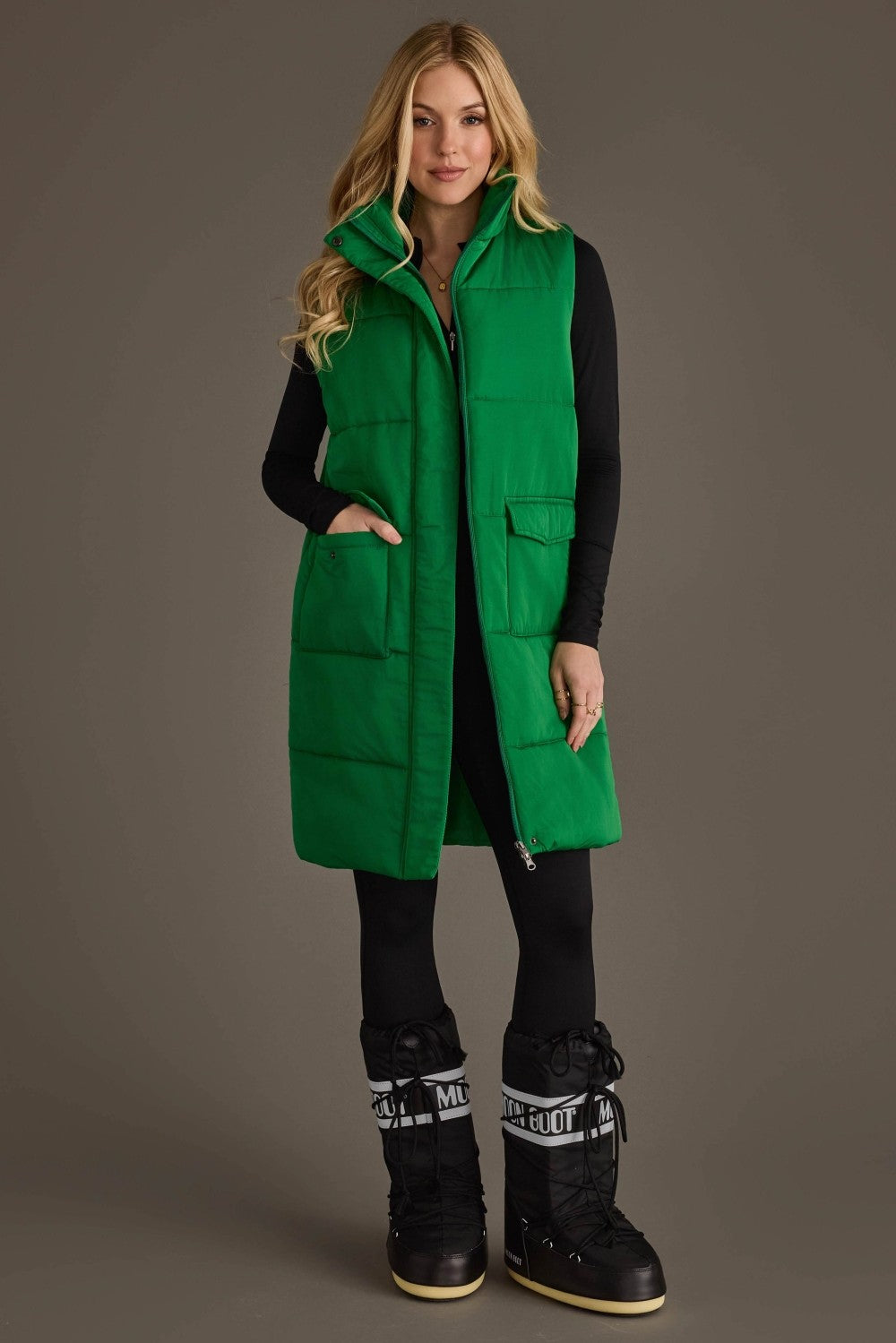 Blair Long Green Puffer Vest