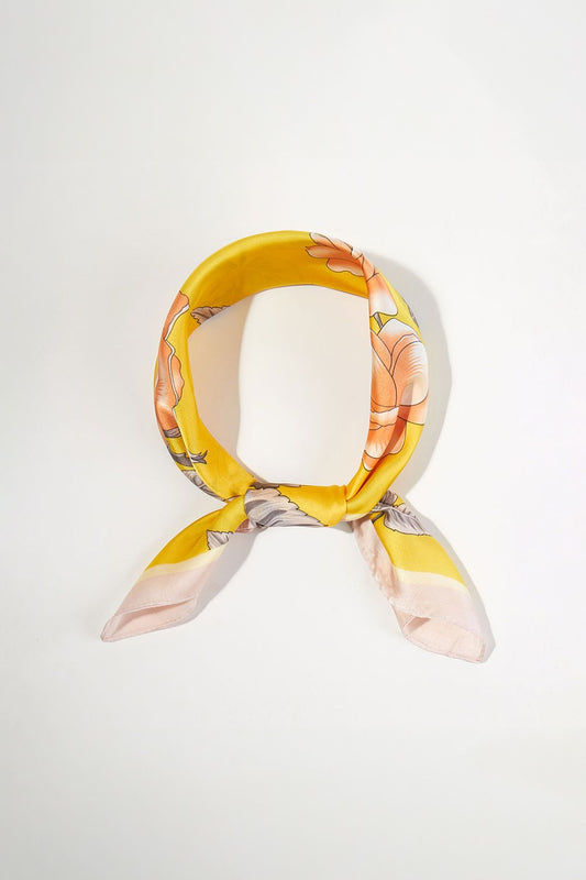 Floral Garden Silky Bandana Scarf- Yellow