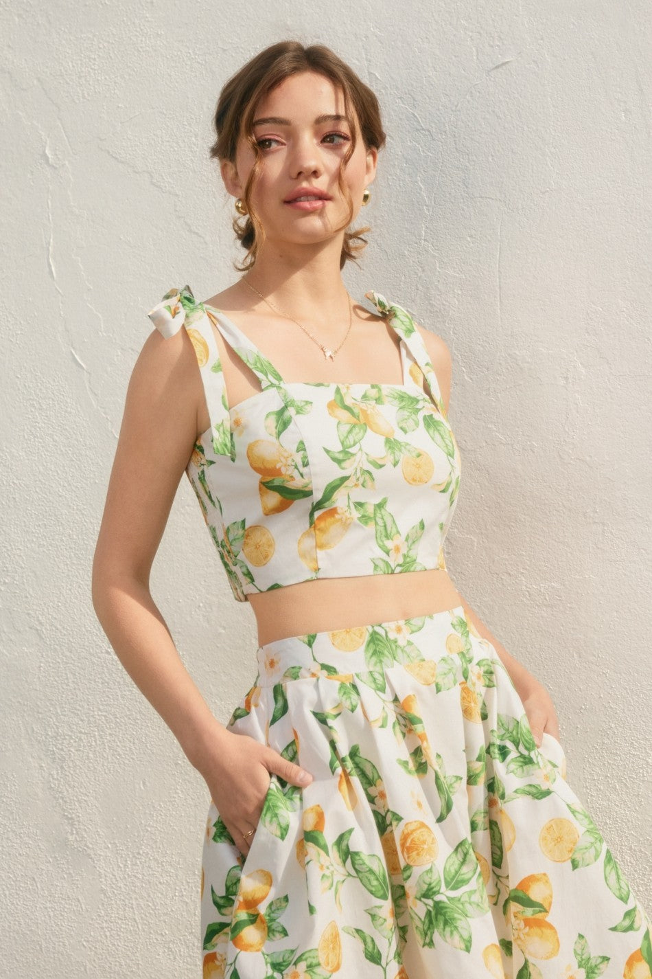 Lemon Tie Shoulder Crop Top