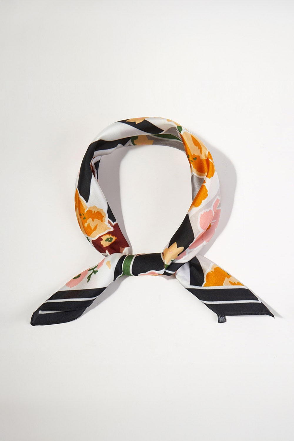 Geometric Floral Silky Bandana Scarf- Black